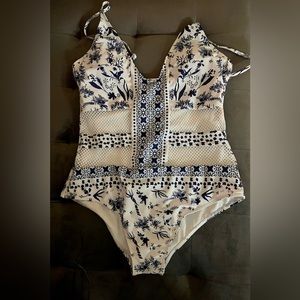 Floryday Women’s One Piece Patterned Blue and White Swimsuit